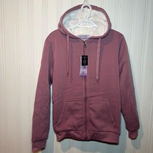 NWT Seven Apparel Cozy Pink Mauve Sherpa Lined Hoodie Sweater Med